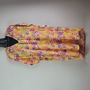 Time & Tru | NWT Women's Tropical V-Neck Loungewear Hoodie Beach Cover-Up Sz 2X